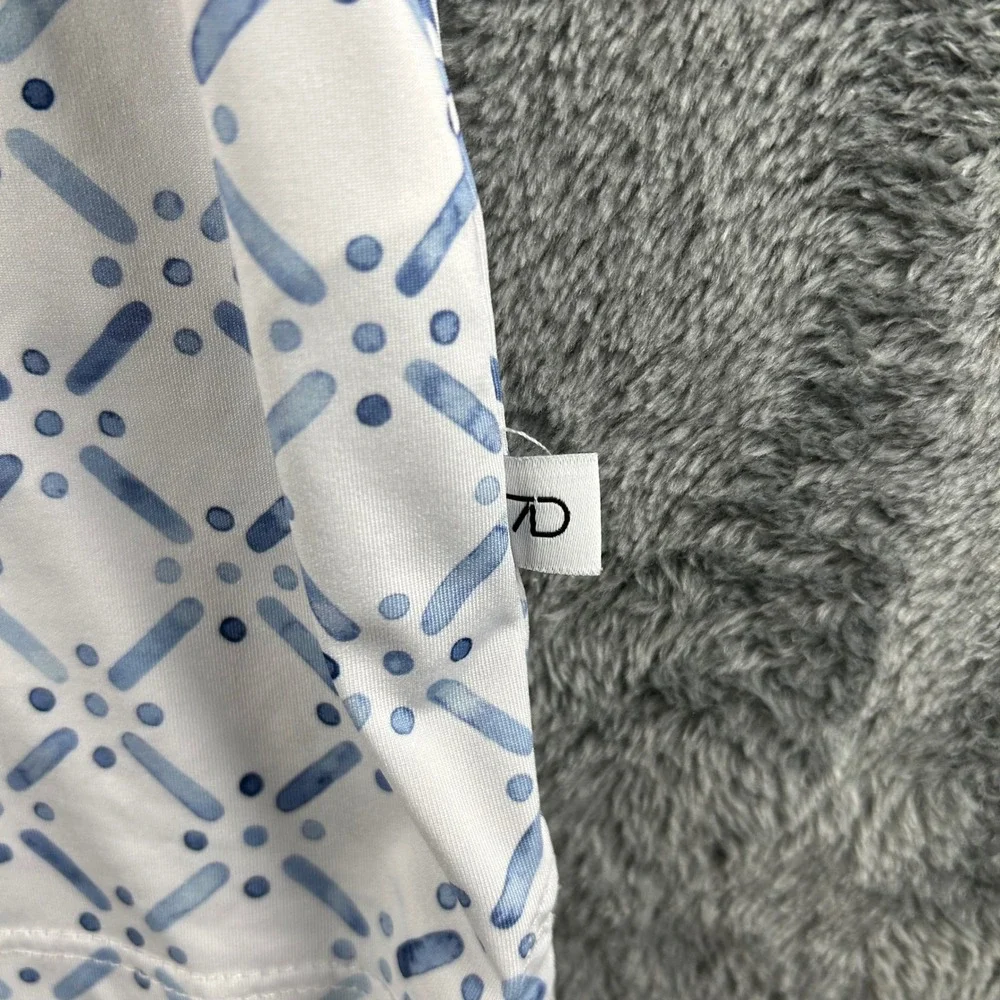 7 Diamonds Marbella Mens Large Blue White Geometric 4-Way Stretch Golf Polo - Picture 4 of 9